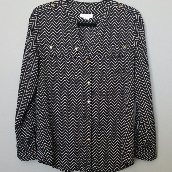 Charter club roll tab sleeve chevron top small - Picture 1 of 6